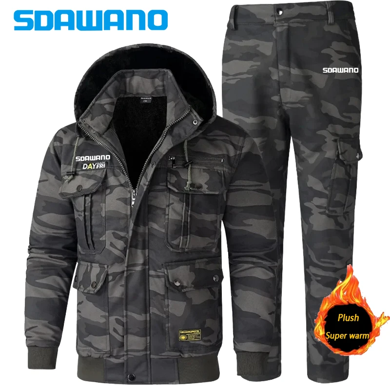 Description Picture 5 of itemMen's Sets Winter Jackets and Pants Thicken Fluff Lining Warm Puffer Fishing Suits Outdoor Pants Windproof Climbing Ski 2 Pcs