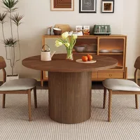 Round Dining Table for 4, Modern Farmhouse Kitchen Table, 47 Inch Small Circle Dining Tables with Wood Strip Base for Kitchen Li 1