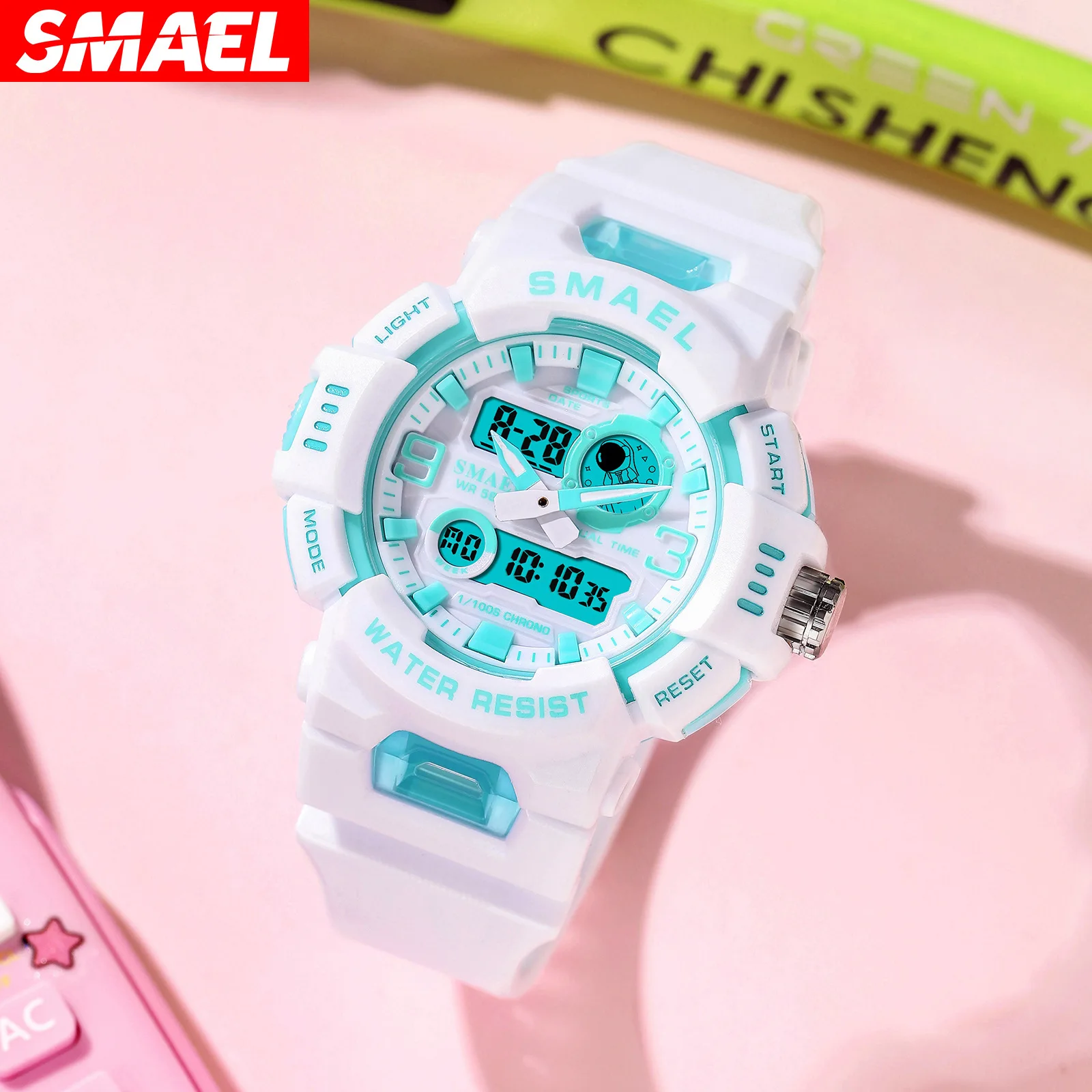 

Smael New Quartz Digital Watch For Woman Dual Time Display Sport Fashion Lady White Wristwatches 8083 Date Week Female Stopwatch