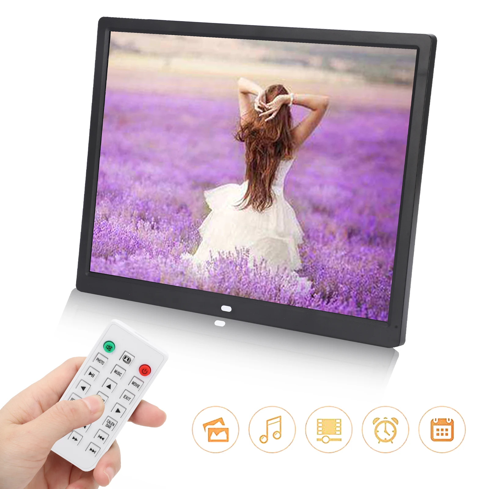 【New】15in HD Digital Photo Frame 1024x768 Resolution Support MP3/MP4/Image Playback Digital Photo Frame with Remote Controller