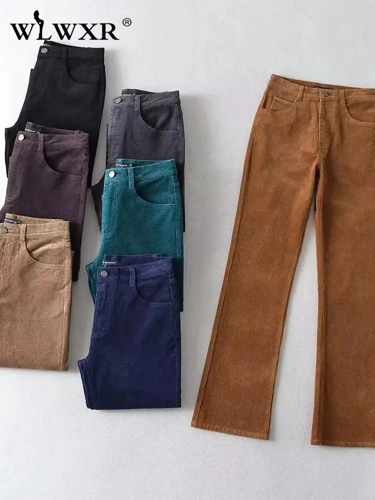 

WLWXR Fall Fashion Streetwear Pants For Women 2022 Solid High Leg Waist Pants Casual Pockets Green Baggy Black Pants Female