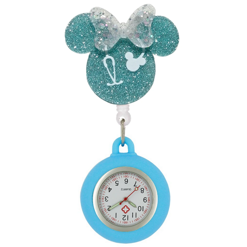 Cartoon Shiny PVC Stethoscope Bowknot Pattern Nurse Doctor Retractable Pocket Watches Hospital Medical Clips Gift Clocks