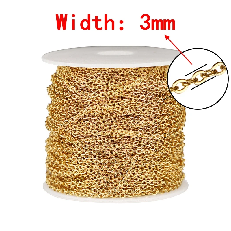 Stainless Steel Rose Gold Link Chain Necklace - 2 Meters, 1-3mm, Bulk for DIY Jewelry Making Supplies Wholesale
