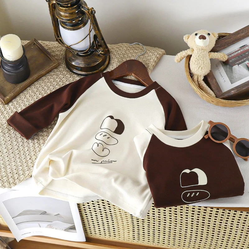 New Spring Collection Boys' Long-Sleeved T-Shirt with Letter Print Girls' Cartoon-Printed Children's Round-Neck Long-Sleeved Top