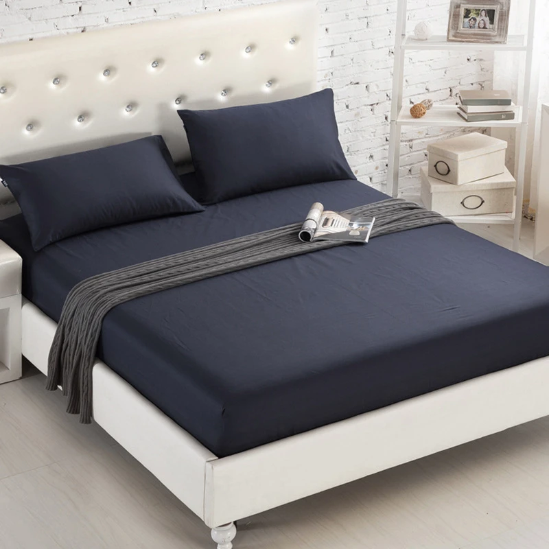Simple Solid Color Single Double Fitted Bed Sheet Hight Quality Soft Skin Friendly Bed Sheets Queen with Elastic Band Bed Linens 4