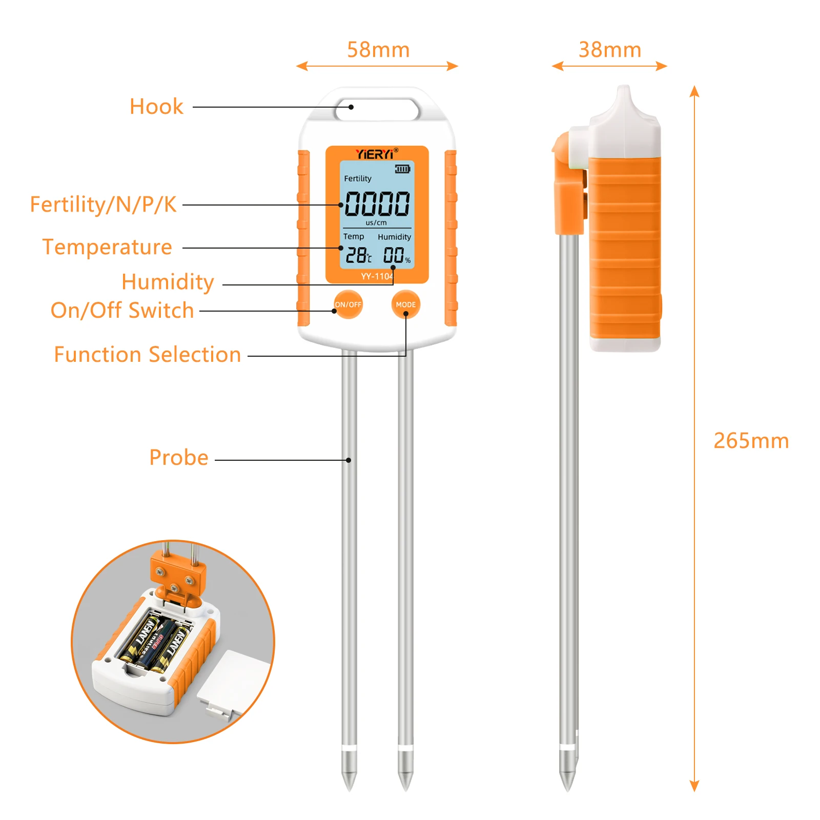 6 in 1 Soil Tester NPK Nutrient Meter Digital Soil Fertility Humidity Temperatur