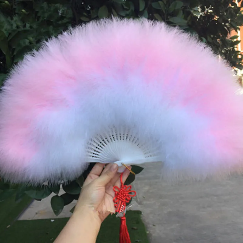 Folding Fluffy Feather Hand Fan Tea Hen Party Handheld Flapper Marabou