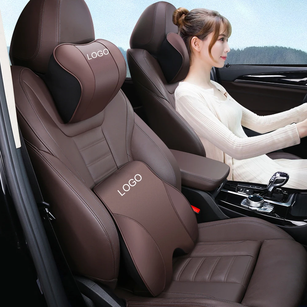 Embroidered Logo Car Neck Pillow Memory Foam Headrest Auto Lumbar