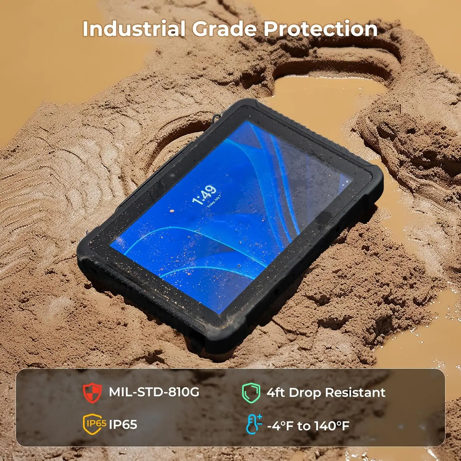 Rugged Tablet 10.1 inch Windows 11 Pro 8GB+128GB Intel N5100 Sunlight Readable 4G LTE GPS Heavy Duty Indust RS232 DB9 UART 4