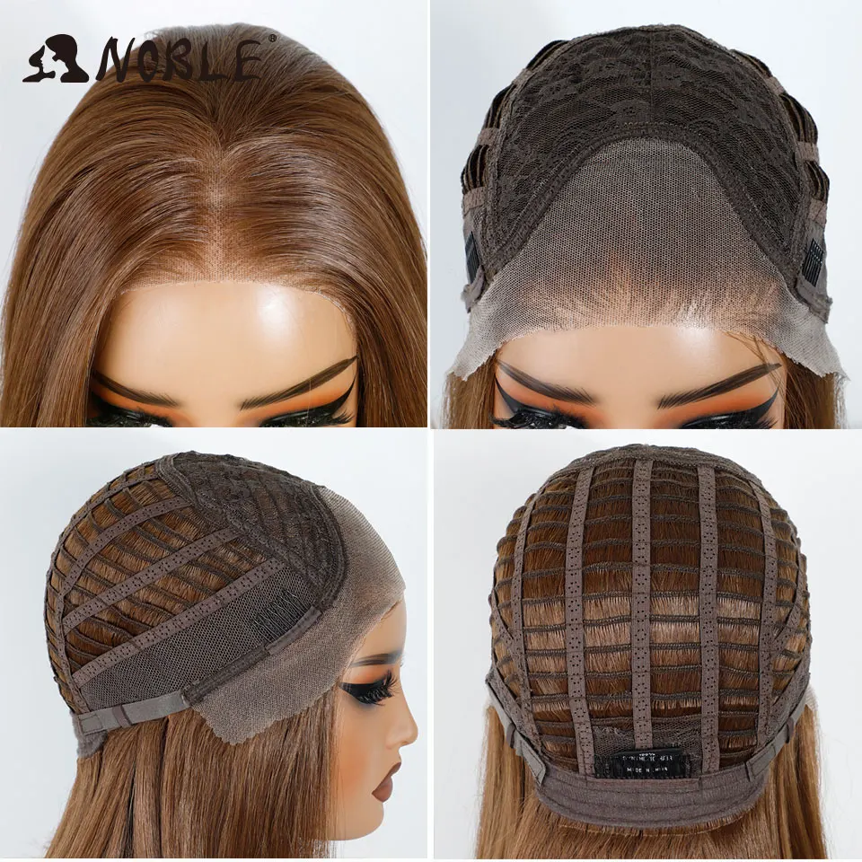 Noble Synthetic Lace Front Wig 13X3 Free Part Pre Plucked Bob Wig 16" Straight Layered Ombre Brown Frontal Lace Wigs For Women