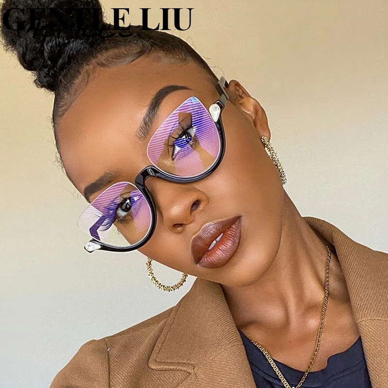 

Retro Semi Rimless Cat Eye Glasses Frame Women Luxury Crystal Clear Anti Blue Light Eyeglasses Fashion Optical Myopia Frames