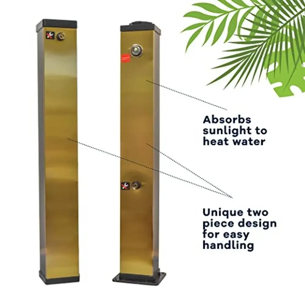 Luxury Solar Heated Outdoor Shower with Hot/Cold Adjustment 11 Gallon Capacity Brushed Gold Stainless Steel Easy Assembly