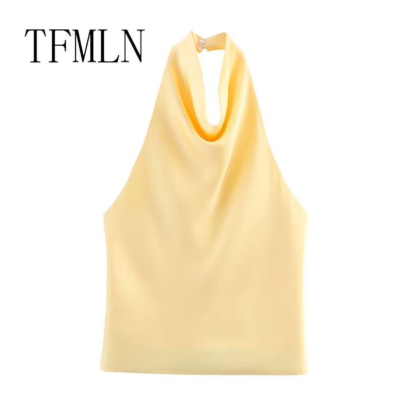 TFMLN 2025 Women Sexy Halter Top Spring Summer Sexy Backless High Street Waistcoat Female Fashion Solid Elegant Halter Neck Tops