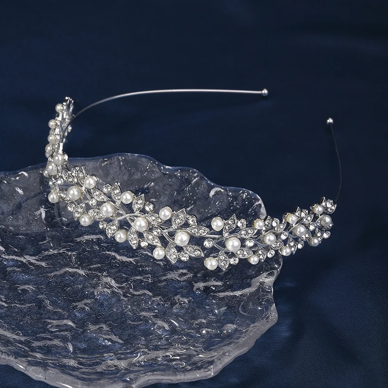 Hair Accessories Bridal Hair Accessories Silver Rhinestone Hair Crown with Ivory Pearl Vintage Crystal Bridal Wedding Tiara Bride Headpiece Crowns