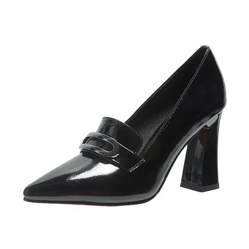 2025 New High Heels Shoes Large Size Waterproof Platform Fashion Shallow Patent Leather High Quality Women Shoes 5