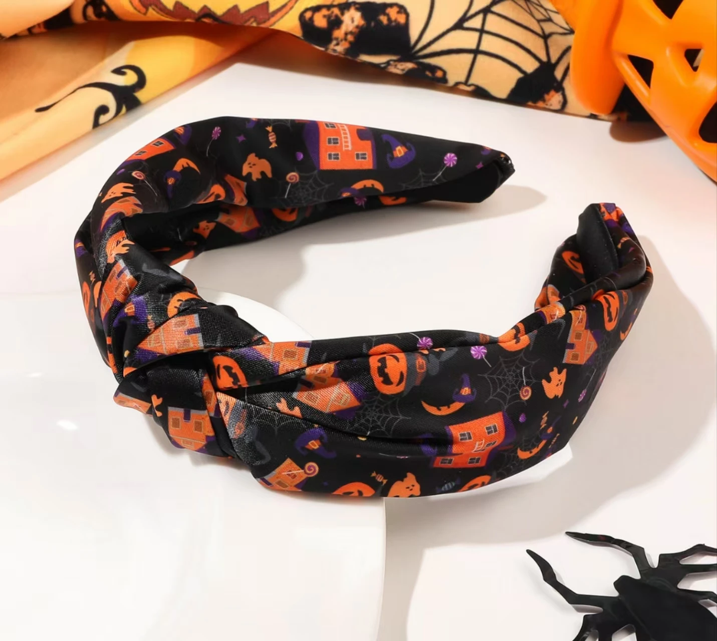 Neues Halloween Kürbisknoten Haarband Vintage Haarband Totenkopf Party Spinne Haarband Mädchen, Erwachsene Haarschmuck Festival Kopfbedeckung – Detail 10