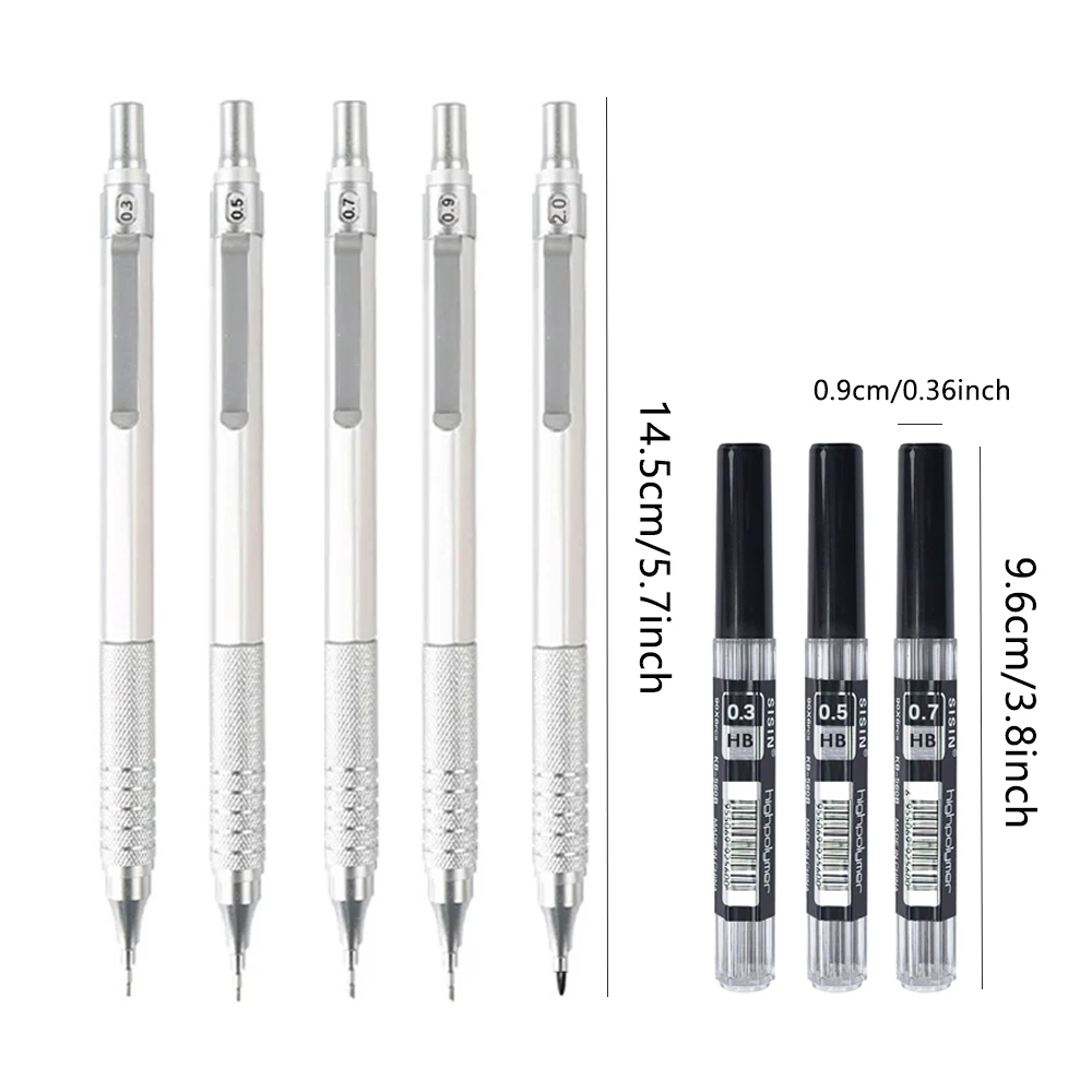 0.3 0.5 0.7 0.9 2.0mm Low Center of Gravity Pencil Metal Mechanical Pencil Sketch Drawing Painting Pencil Office School Supplies 6
