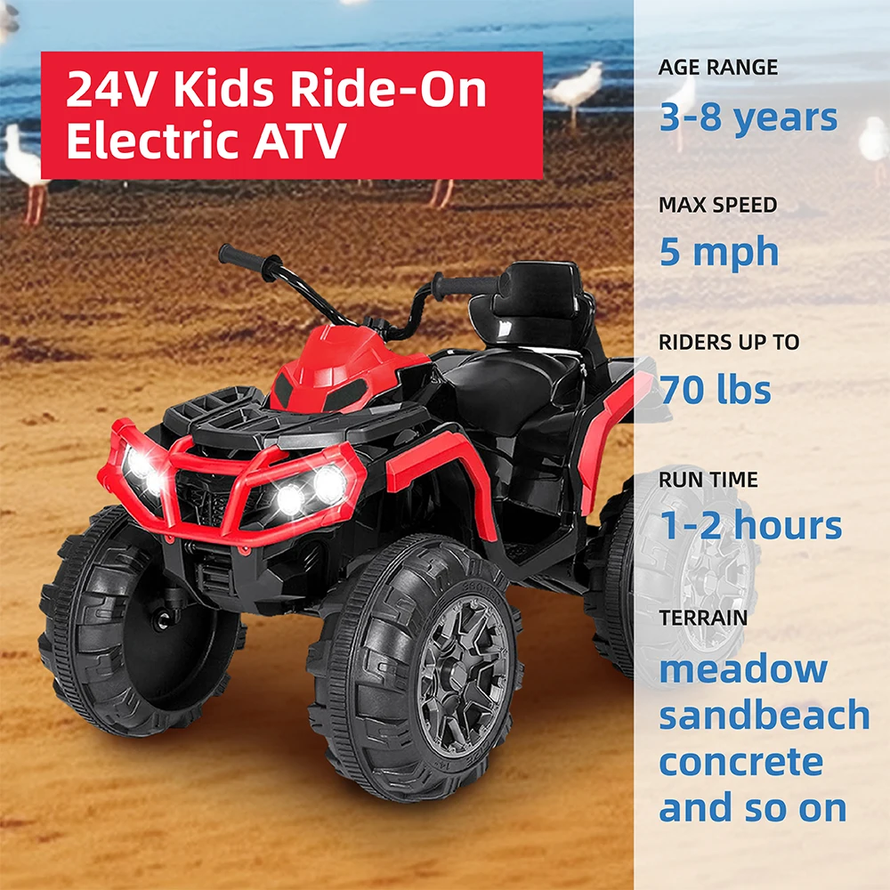 24V Battery Powered Kids ATV children electric car children cars toy Ride On Electric Car with Bluetooth MP3 LED Headlights Spring Damper System for Boys and Girls
