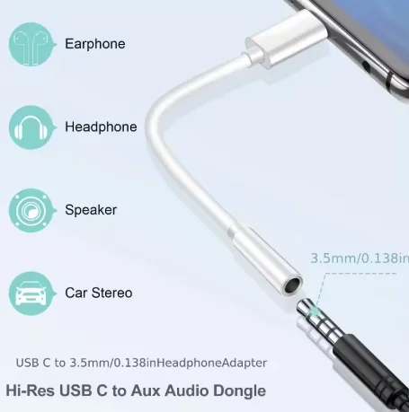 USB C-3.5mm 오디오 헤드폰 잭 어댑터(2팩), Aux-USB C 동글 코드 케이블