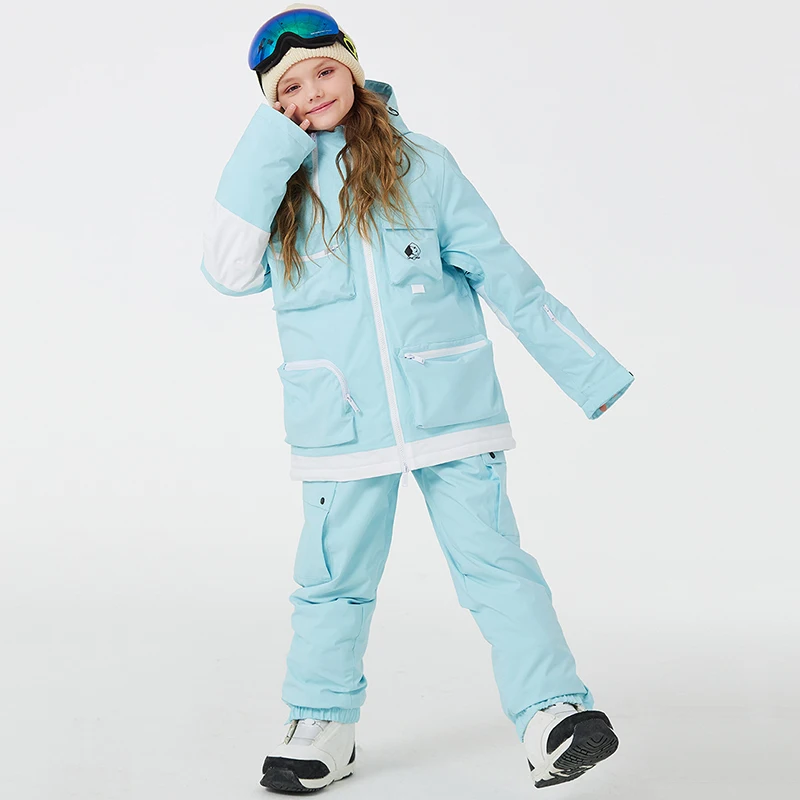 

Children Skiing Suit Winter Warm Thickened Boy Snow Clothes 2024 New Kids Ski Tracksuit Outdoor Sport Snowboard Girl Cost Pants