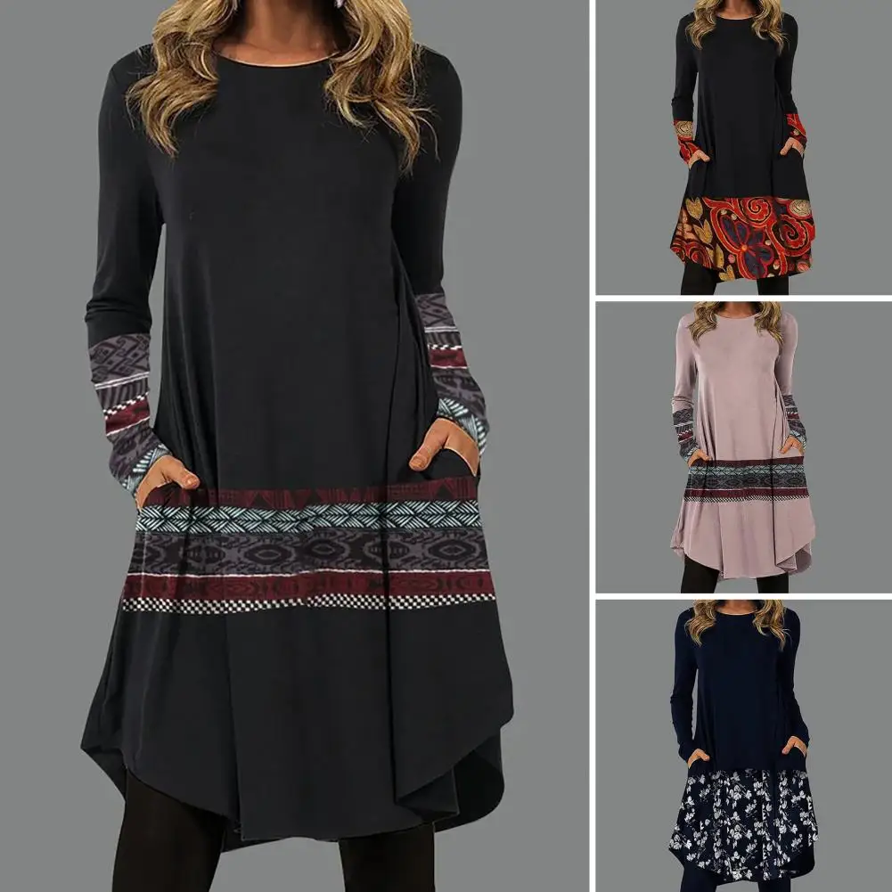

Women Autumn Dress Streetwear Spring Dress Crew Neck Pullover Autumn Dress Stylish Plus Size Lady Dress for Dating