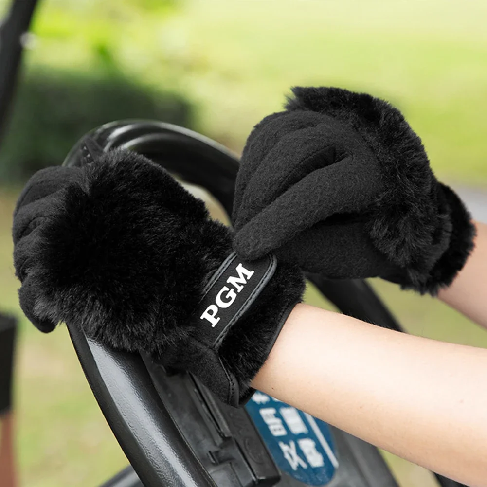 1 Pair Winter Plush Thickened Golf Gloves Ladies Anti-Slip Granules Sport Gloves Women Left and Right Hand Mittens Keep Warm