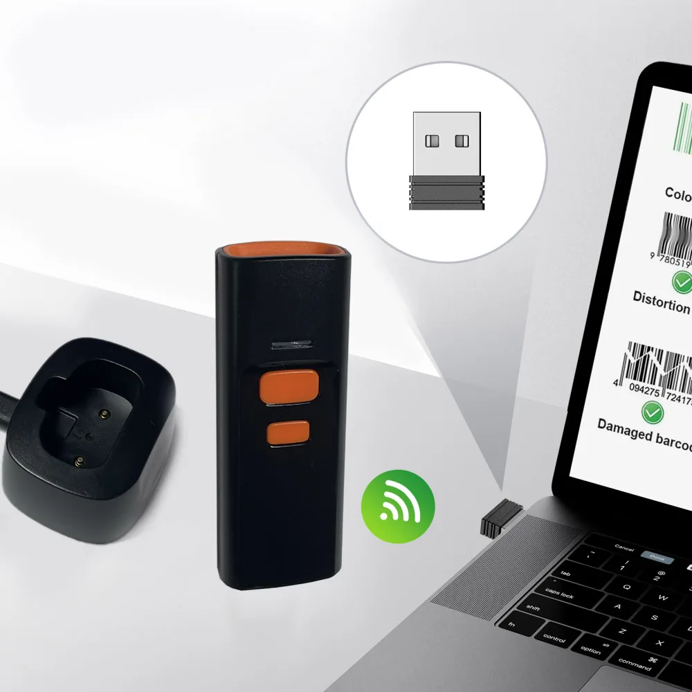 Bluetooth 2D Barcode Reader with Charge Base Support Mobile Phone iPad Wireless Barcode Scanner Mini 1D 2D QR Bar Code Reader