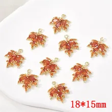  20pcs/lot color zircon decoration cartoon maple leaf shape copper floating locket charms diiy jewelry earring/garment accessory 