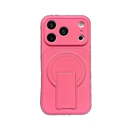 Magnetic Folding Stand Matte Frosted Shockproof Phone Case - iPhone 15 (Rose red)