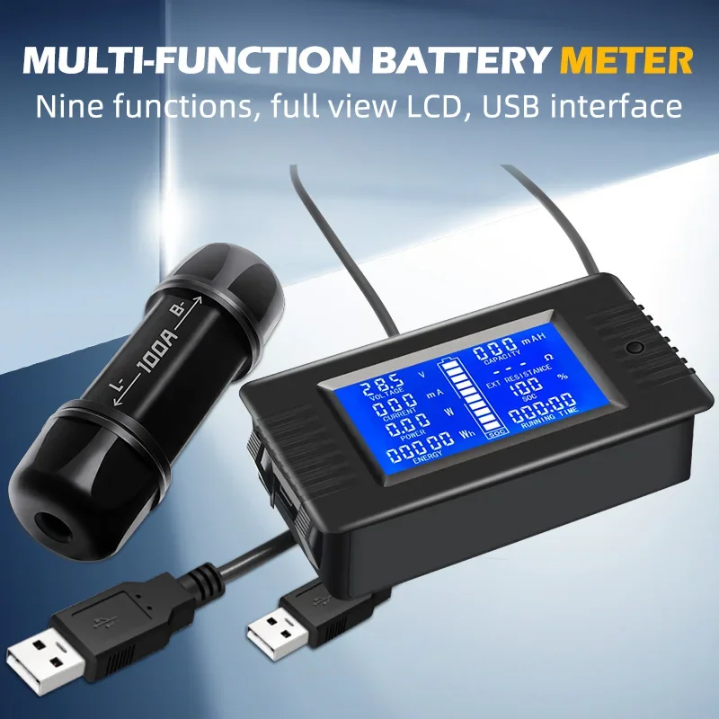 Computer Battery Multimeter DC-0-200V-50A-100A-DC-LCD-Display-Digital-Multimeter-Battery-Monitor ...