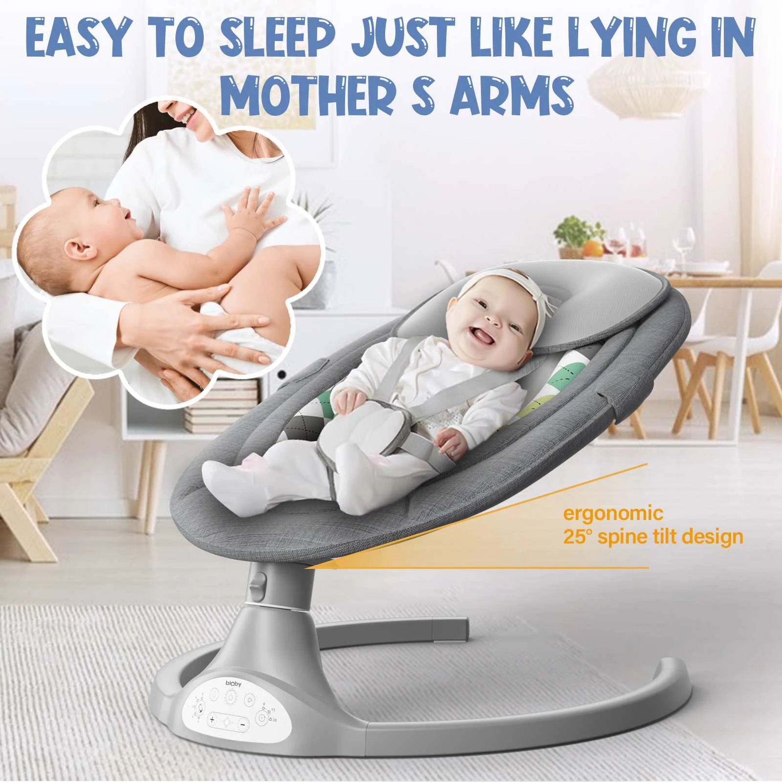 Bioby Electric Baby Swing Baby Bouncer Lounger With Bluetooth Music Five Gear Swing Cradle Crib