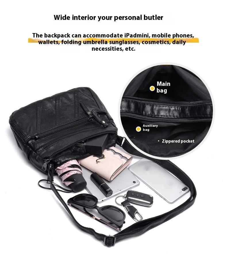 Multi Layer Soft Leather Bag, Middle-aged Women's Crossbody Bag 2024 New Versatile Simple Shoulder Bag, Large Capacity Mother Bag_voghion.com