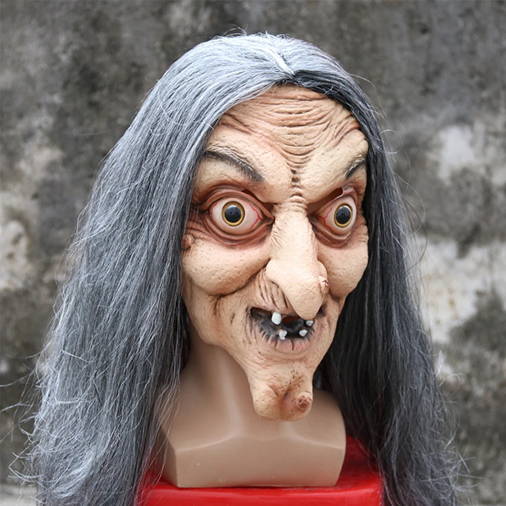 CGMGTSN-máscara de bruxa velha feia para mulheres, cosplay assustador,  látex com cabelo, capacete, traje de festa de Halloween, adulto - AliExpress