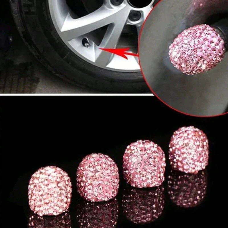 2/4PCS Crystal Car Tire Valve Caps Bling Rhinestone Universal Car Tire Valve Caps Diamond Shining Dustproof Caps Car Accessories