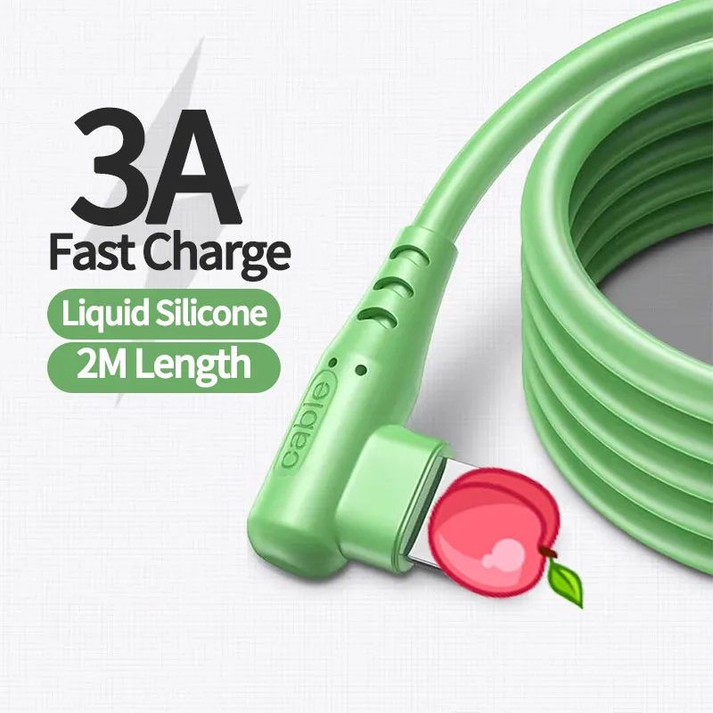 

USB-кабель для передачи данных из жидкого силикона для iPhone 8 7 6s 14 13 12 11 Pro Max XR XS, шнур для быстрой зарядки, кабель с углом 90 градусов для игр, 2 м