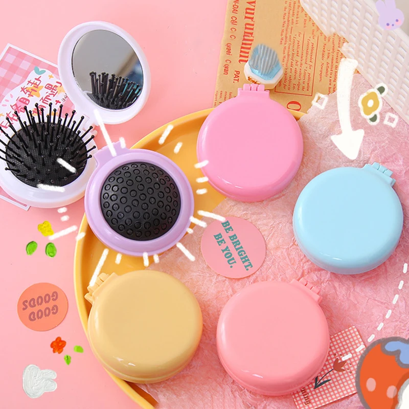 Pettine Per Capelli Carino Morbido Di Colore Solido Coreano Con Specchio Mini Portatile Attività Palestra Cuscino D'Aria Massaggio Spazzola Per Capell