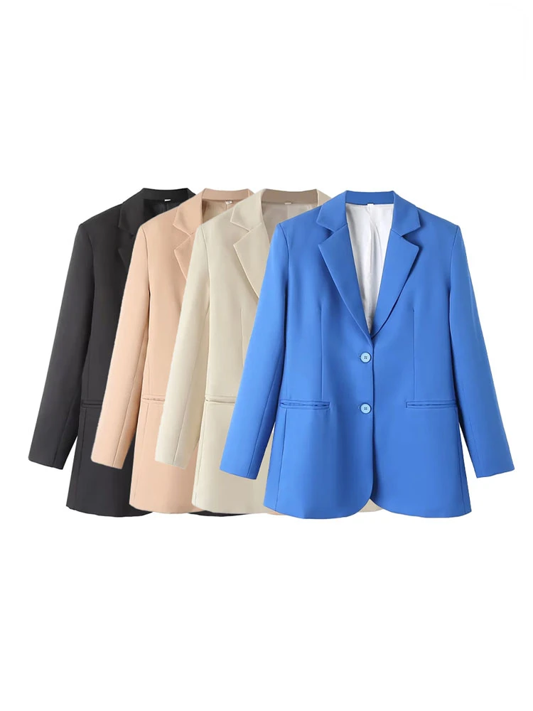

TRAF Women Blazers Fashion Office Wear Front Button Blazer Coat Vintage Long Sleeve Welt Pockets Female Outerwear Chic Top Suits
