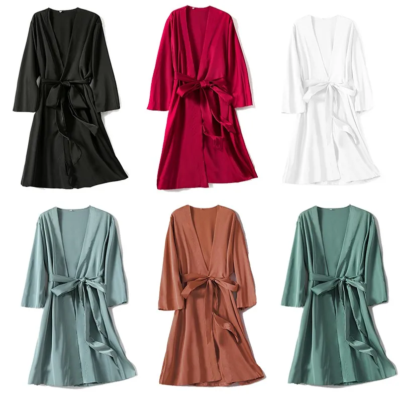 Women Sleepwear Sleepwear Pajamas Kimono Bathrobe Gown Female Robe Set Satin Sleepwear Casual Nightgown Bridal Wedding Gift Sexy Nightwear Intimate Lingerie