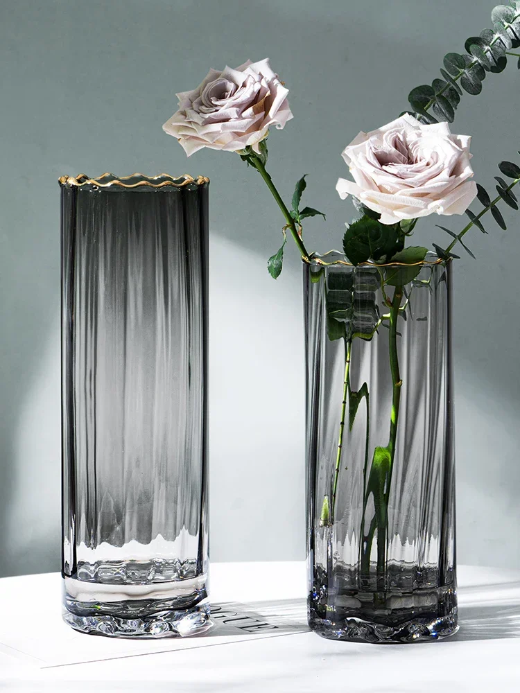 

Hydroponic Rose Home Peony Flower Vase Modern Table Straight-through Desktop Pot Decoration Crafts Glass