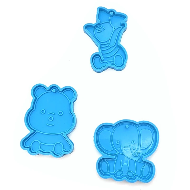 Shiny Glossy Bear Elephant Pig Ornaments Silicone Epoxy Resin Mold DIY Keychain Pendant Jewelry for Valentine Gift Craft