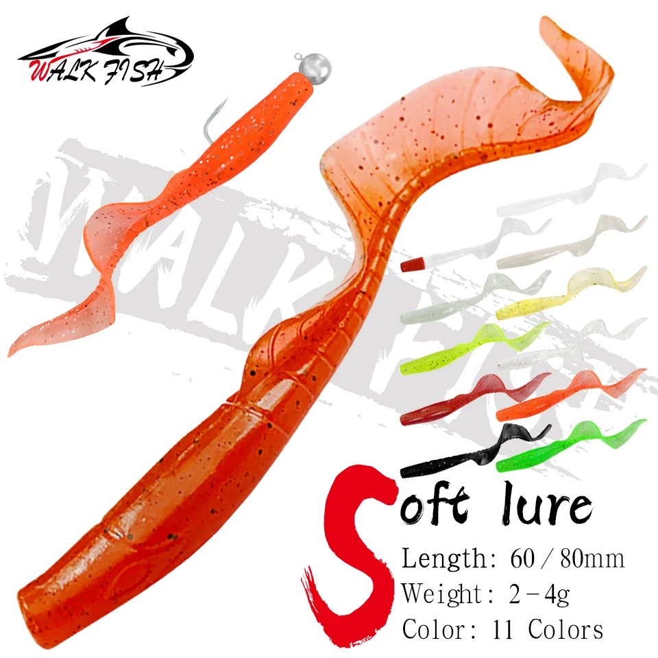 WALK FISH 10 Stücke 60 MM 80 MM Lebensechte Fischköder Spinpoler Köder Würmer Künstliche Silikon Weicher Köder Bass Hecht Fisch Köder Wobbler