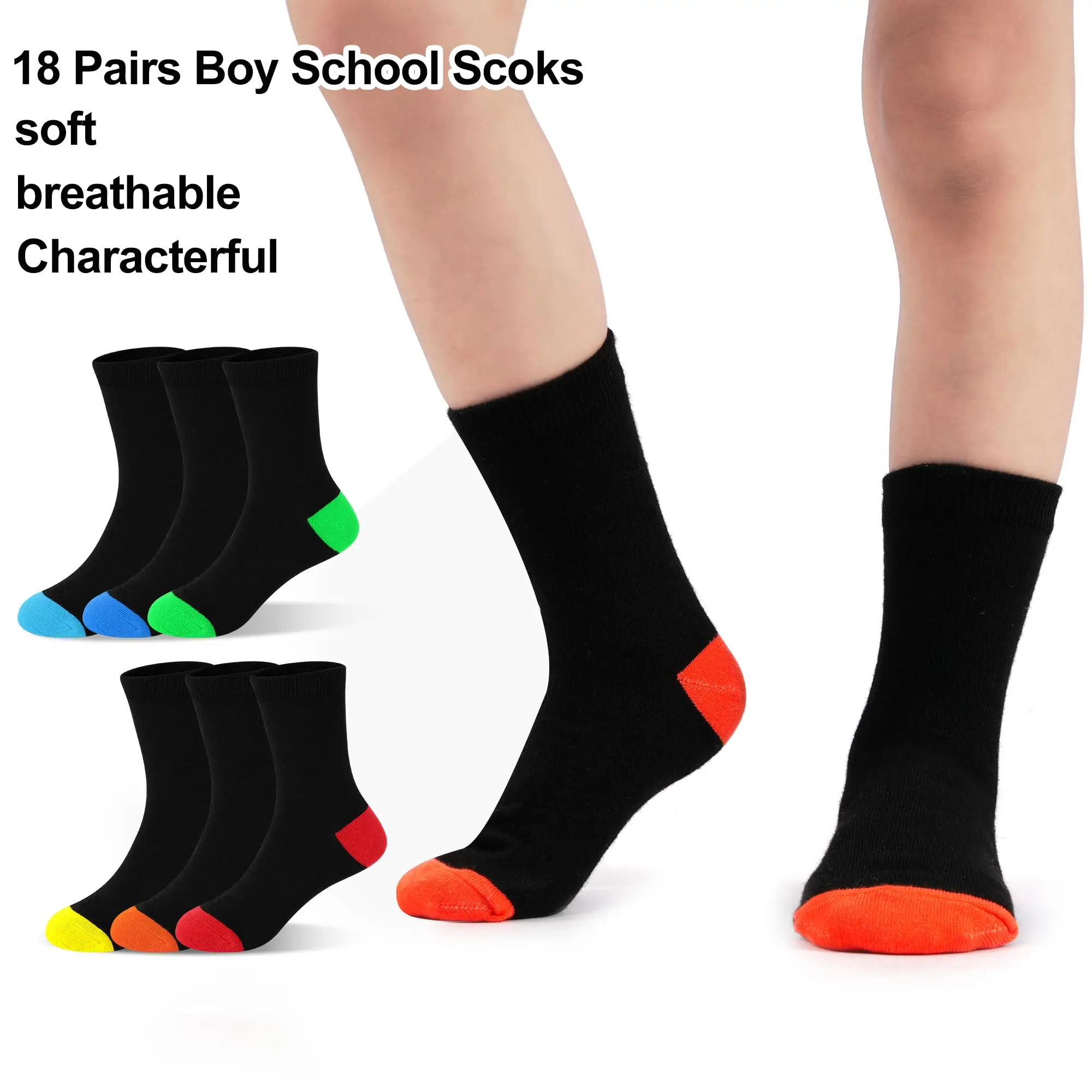 18-Pack Vibrant Crew Socks for Kids – Soft & Breathable Everyday Wear