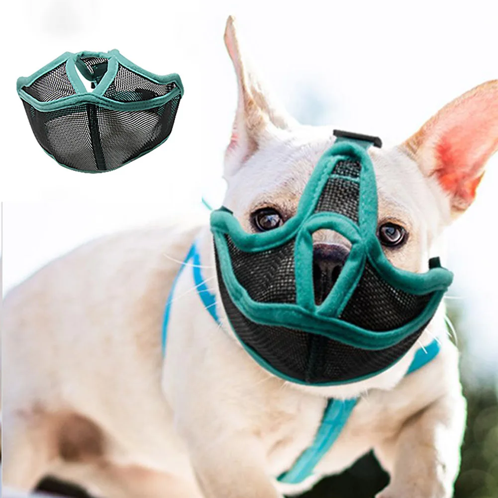 Pet Dog Muzzles Breathable Mesh Adjustable Short Snout Muzzle Mask French Bulldog Pug Mouth Cover Stop Barking Dog Supplies