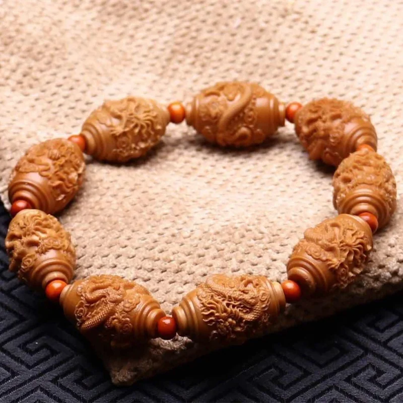 

-Stone Carving Kowloon Pilgrimage Olive Handmade Carved Ruilong Xianglong Bracelet Crafts