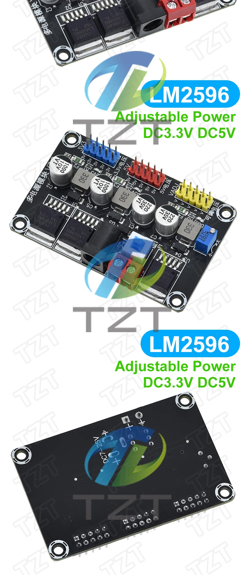 1/2PCS DC7-25V zu DC3.3V/5V Multifunktions-LM2596 einstellbares Abwärtsmodul, geregeltes Stromversorgungsmodul – Detail 6