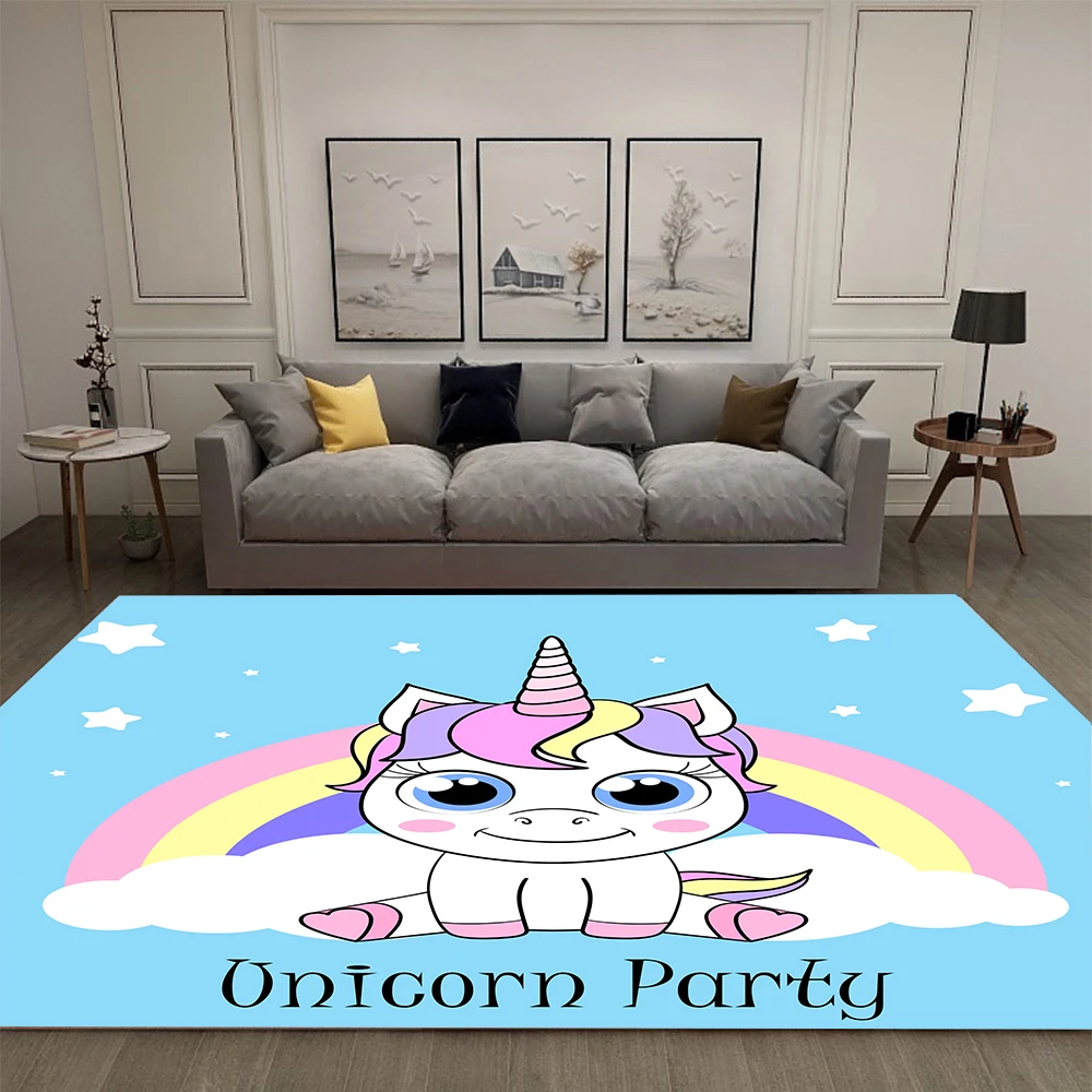 Home Decor Cartoon Child Unicorn 3D Carpets for Living Room Bedroom Area Rug Soft Flannel Kids Room Play Crawl Furry Floor Mat