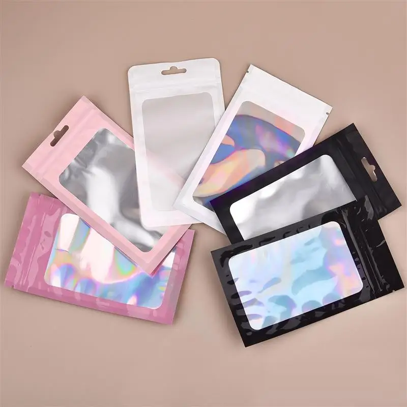 

20Pcs/lot Thick Smell Proof Mylar Bags Holographic Laser Color Plastic Packaging Pouch Jewelry Storage Pouch Gift Zip Lock Bag