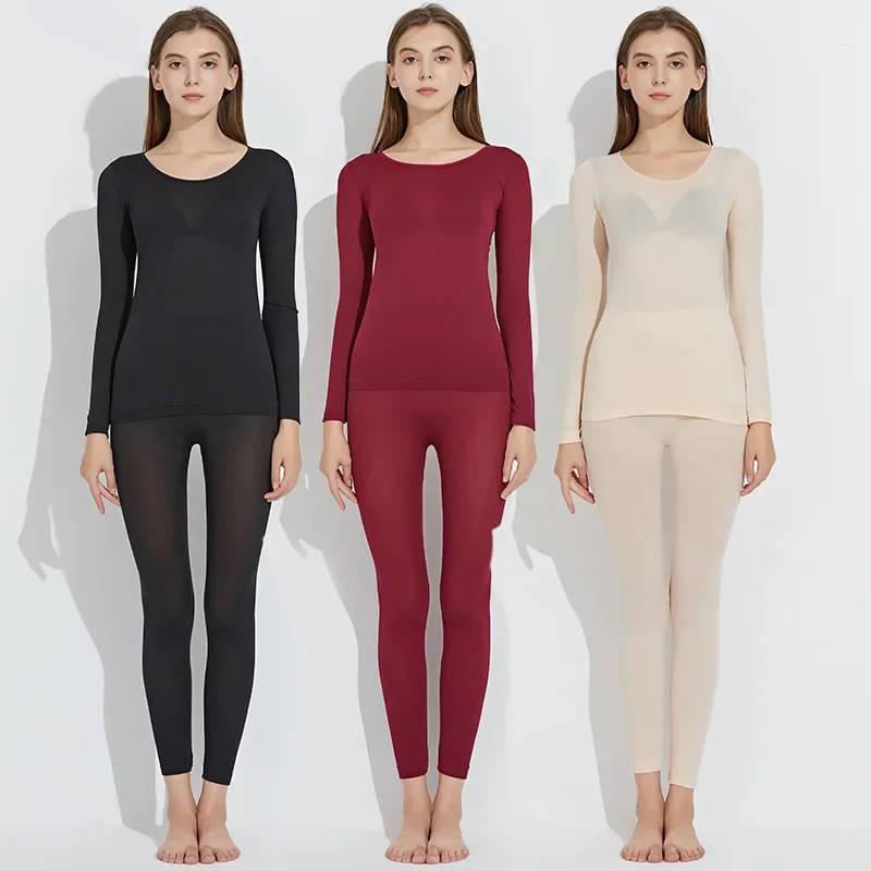 Women Traceless Thermal Underwear Set Unisex Intimate Pajamas Ultra-thin Winter Constant Temperature Long Sleeve Lingerie