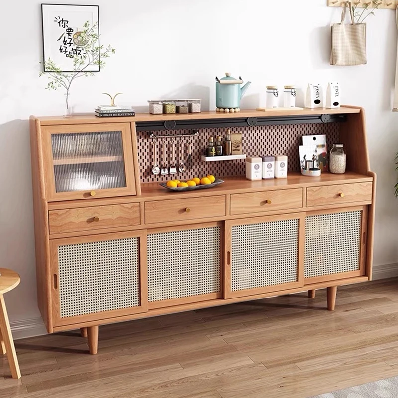 Japanese Solid Wood Sideboards PE Rattan Living Room Chest of Drawers Kitchen Cabinets Storage Shelf Furniture Comedor FYSB