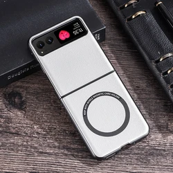 Premium PU Leather Magnetic Shockproof Back Cover with Wireless Charging Compatibility for Moto Razr Plus 2025 (White)